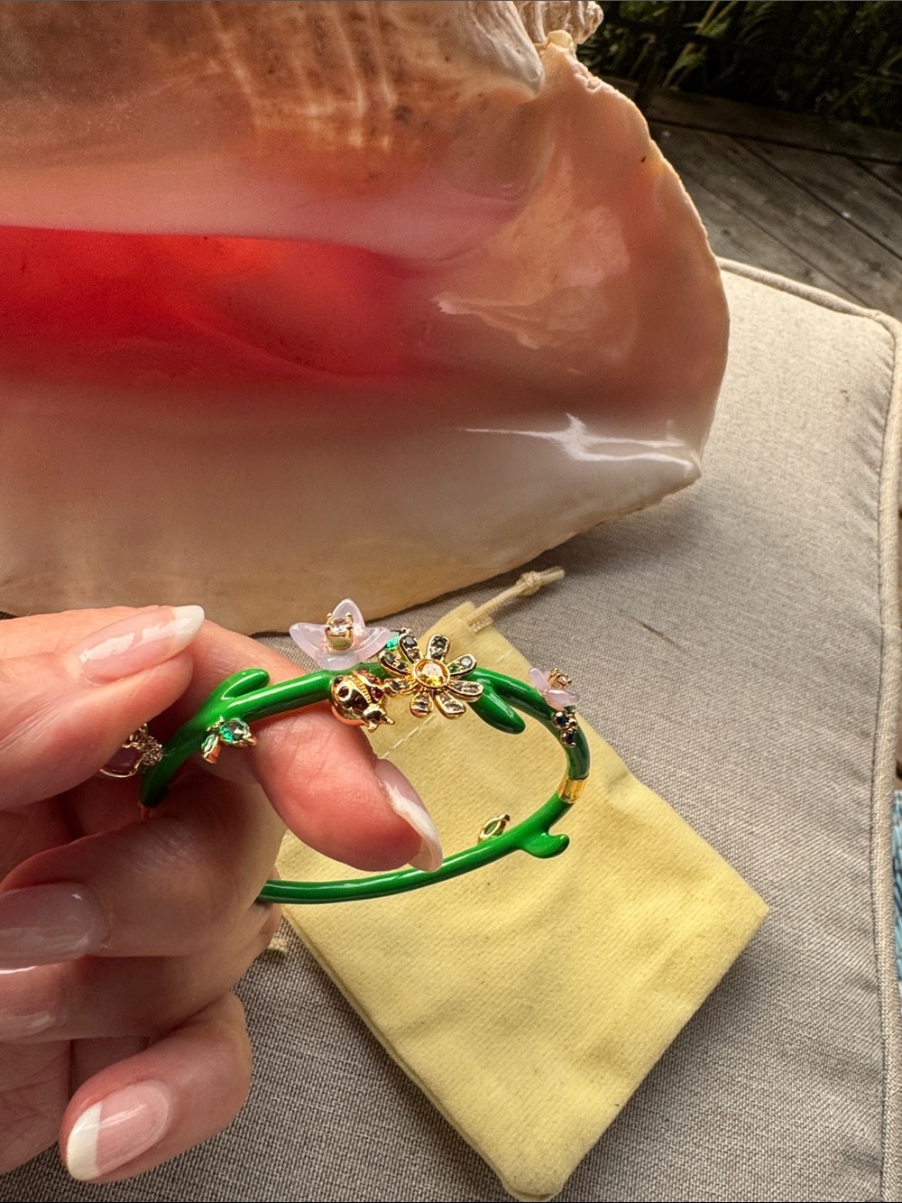 Kate Spade Bracelet Green Enamel With Rhinestones and Gemstones